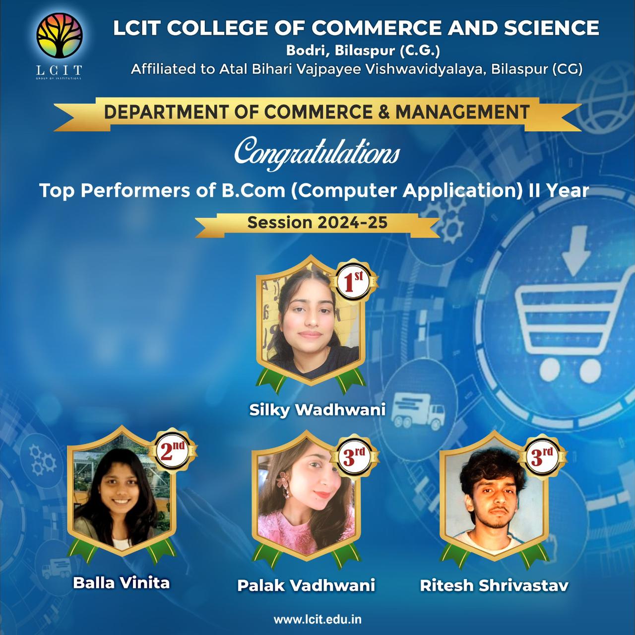 Top performances of B. Com. Computer Application II Sem