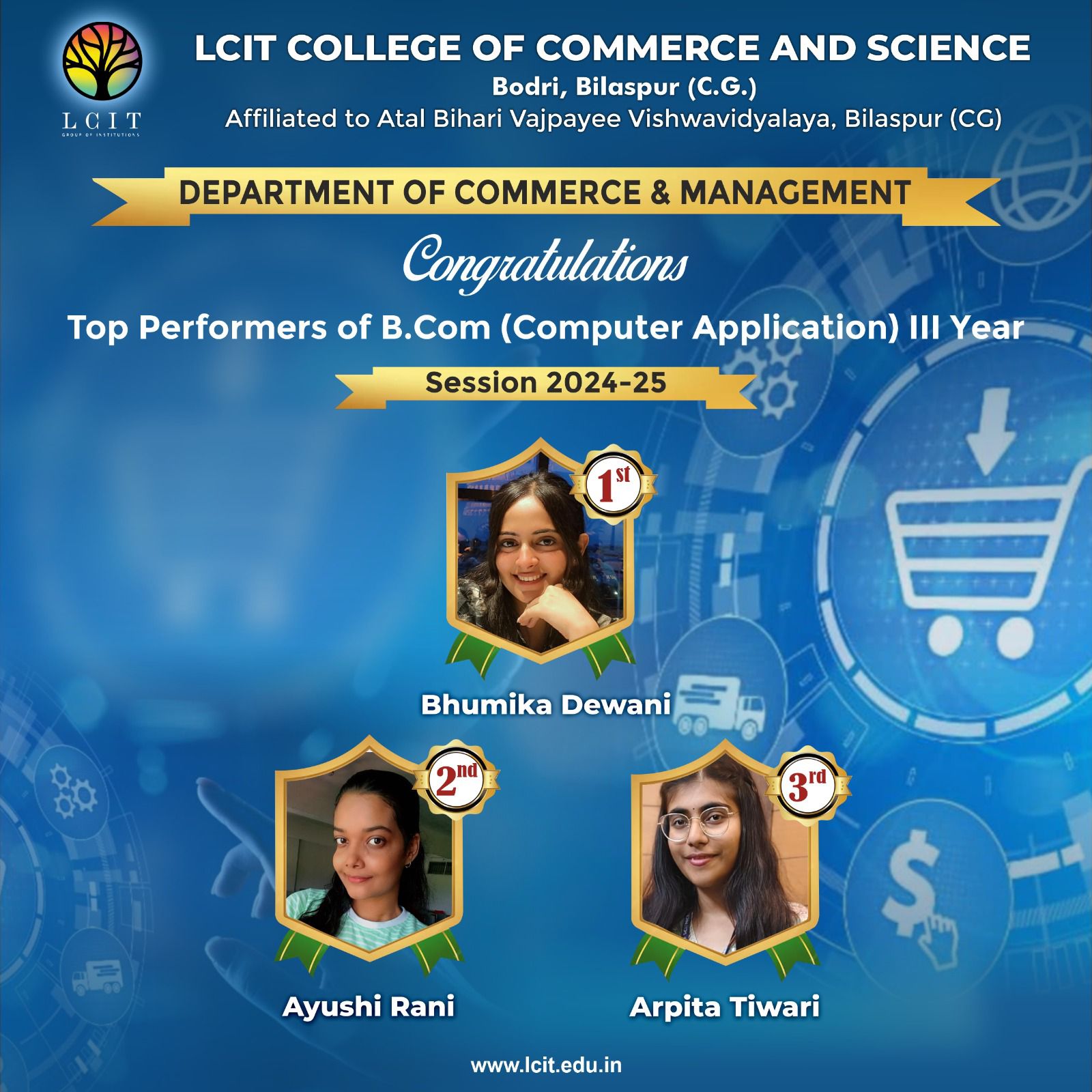 Top performances of B. Com. Computer Application III Sem