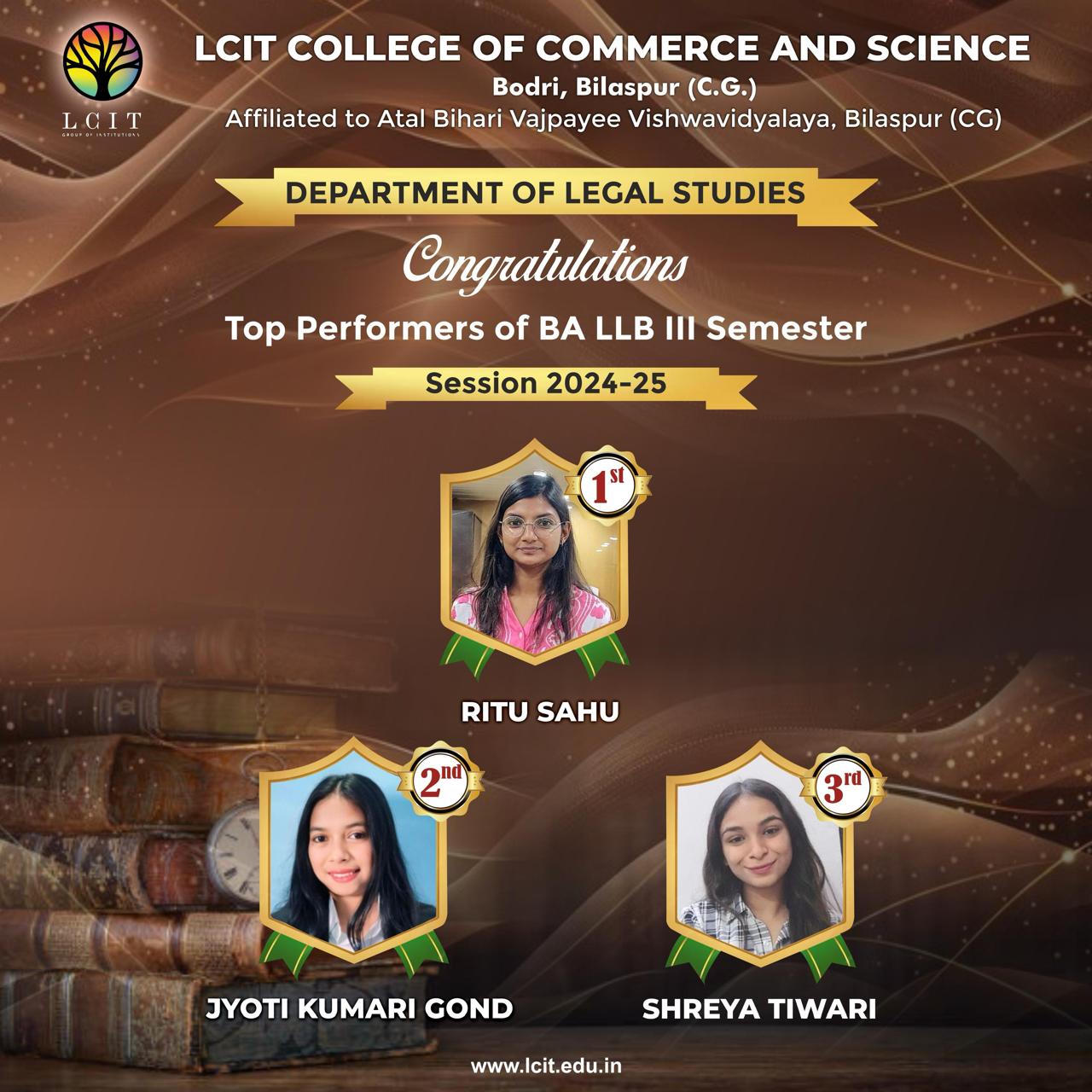 Top performances of BA LLB III  Semester