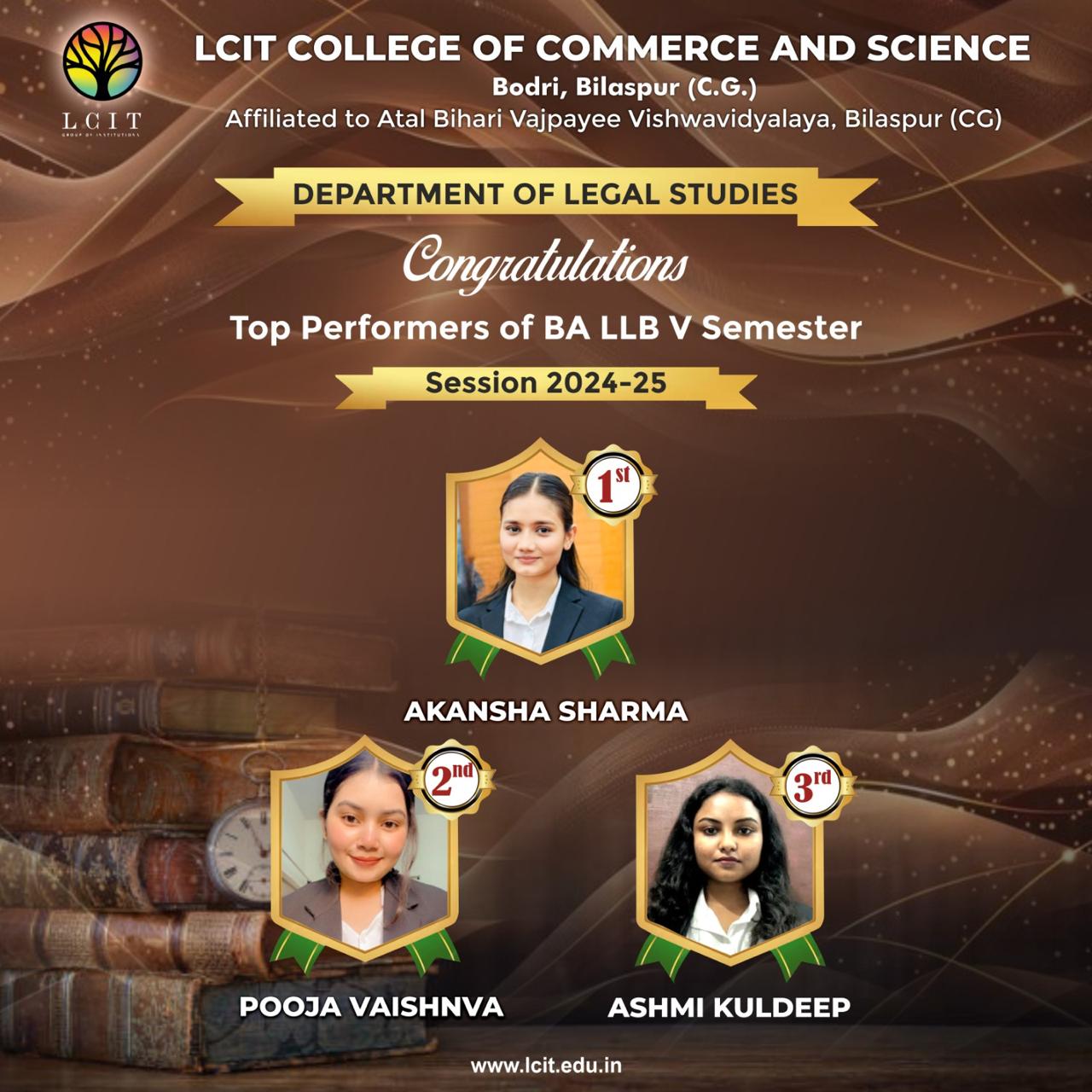 Top performances of BA LLB V Sem