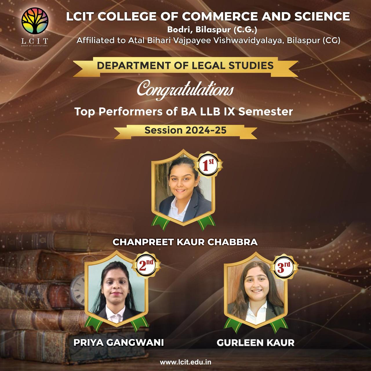 Top performances of BA LLB IX  Semester