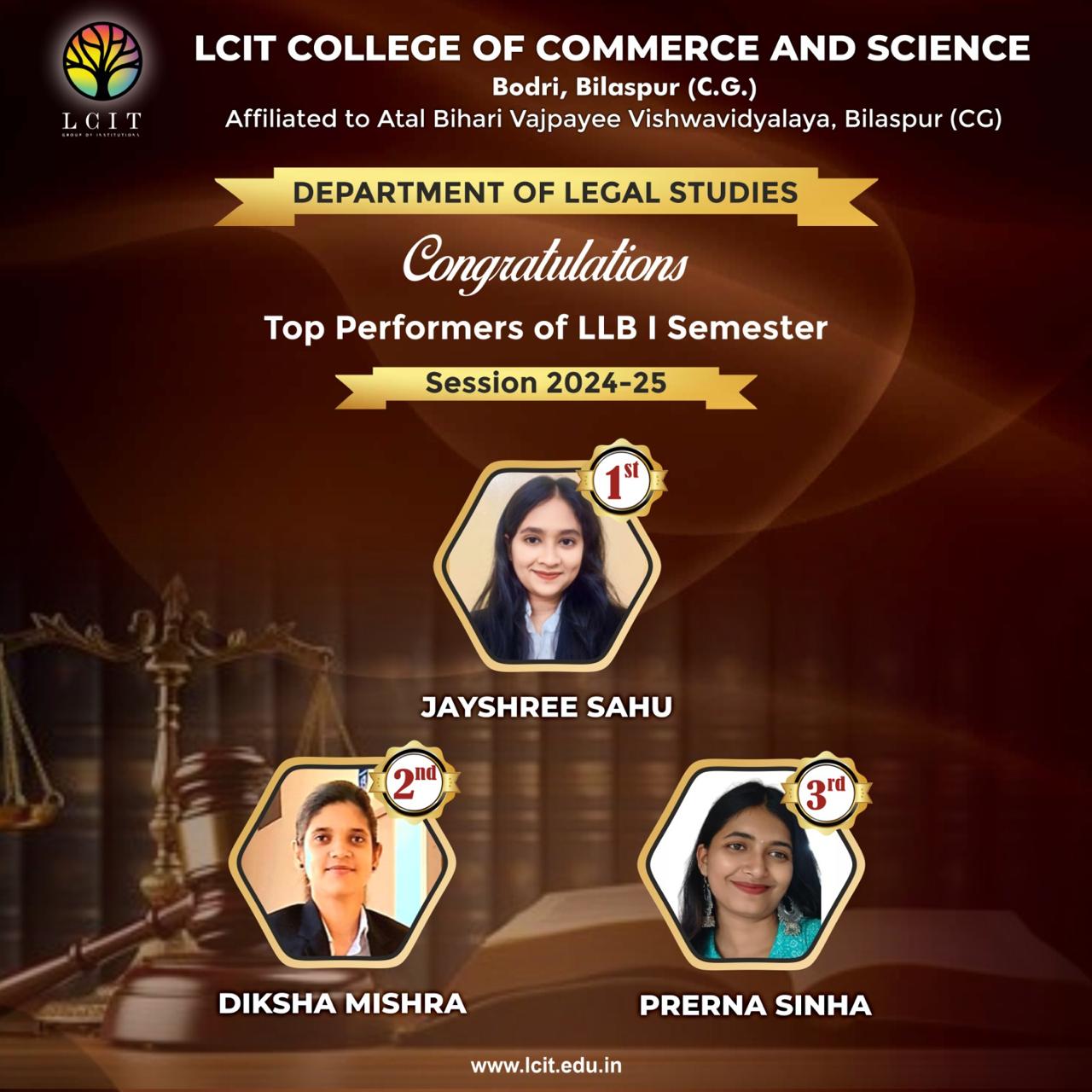 Top Performers of LLB I Semester